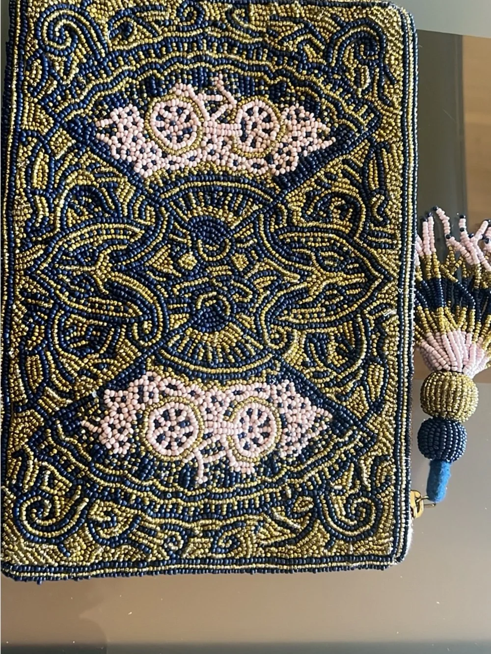 Anthropologie Navy Beaded Clutch with Pink, Mint & Gold Accents